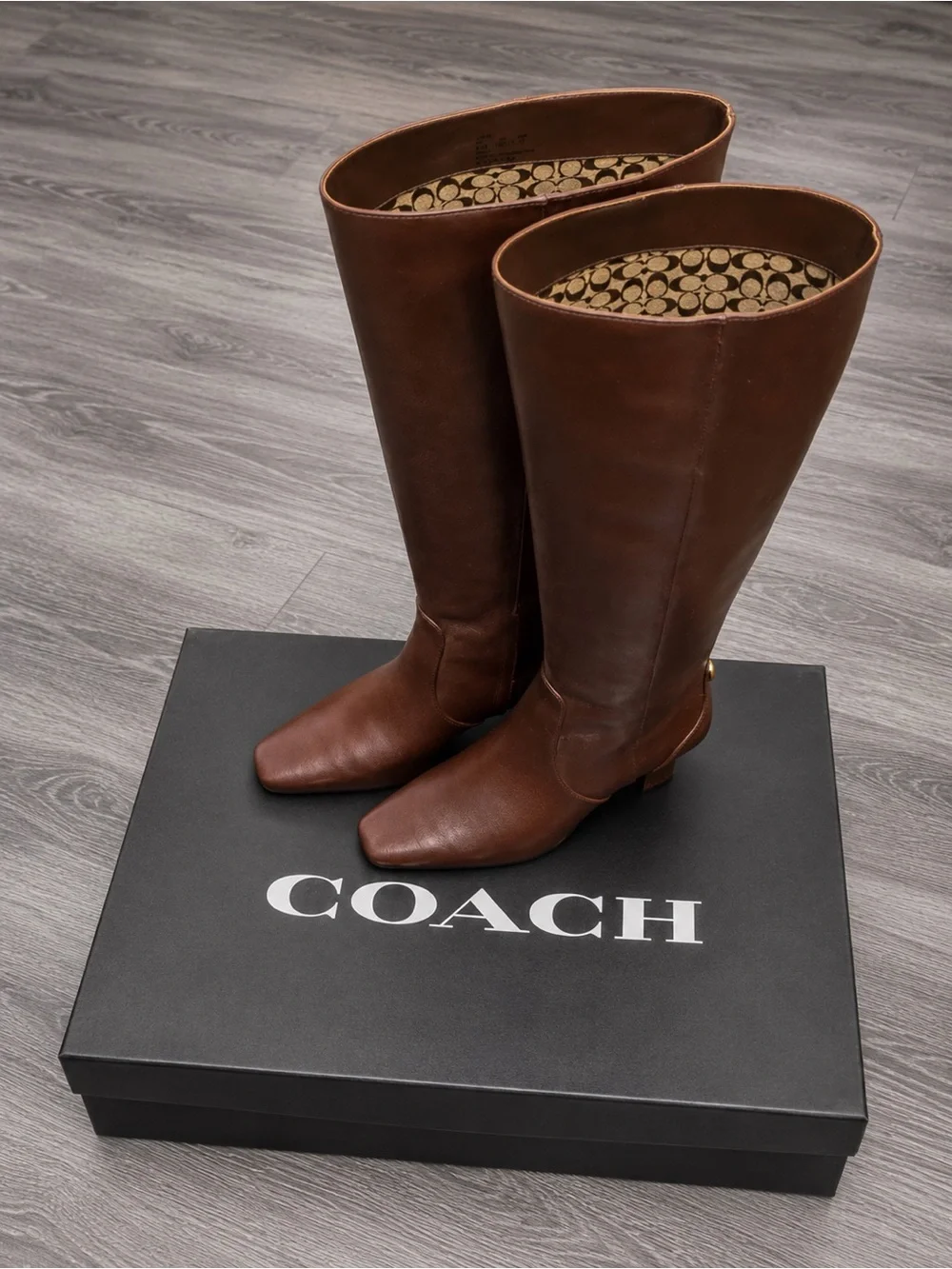 NIB COACH Sculpt C Knee-High Leather Boots Maple Brown Size 6.5